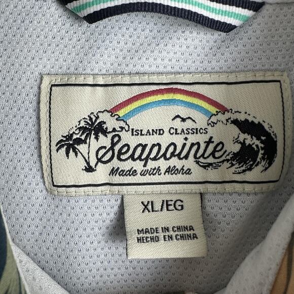 Seapointe Shirt Mens XL Blue Hawaiian Aloha Floral Button Down Stretch - Picture 4 of 10